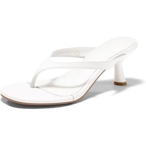 Coutgo Womens Kitten Low Heels Sandals Open Toe Flip Flops Slides Slip On Summer Dress Shoes(White)