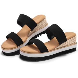 Coutgo Womens Platform Sandals Espadrille Wedge Heels Comfortable Slip on Slides Open Toe Summer Beach Shoes(Black Canvas)