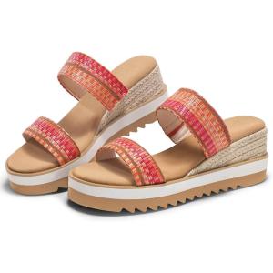 Coutgo Womens Platform Sandals Espadrille Wedge Heels Comfortable Slip on Slides Open Toe Summer Beach Shoes(Colorful Woven)