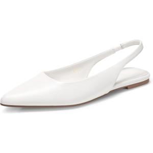 Coutgo Womens Slingback Flats Pointed Closed Toe Ballet Flats Comfortable Slip On Work Dress Shoes(White)
