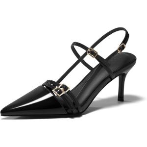 Coutgo Womens Slingback High Heels Strappy Closed Pointed Toe Pumps Ankle Strap Dress Shoes(Black)