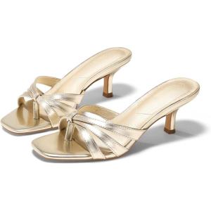 Coutgo Womens Strappy Kitten Heels Sandals Square Open Toe Flip Flops Slip On Slides Summer Dress Shoes(Gold)