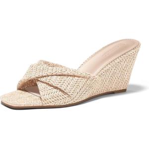 Coutgo Womens Wedge Sandals Espadrilles Square Open Toe Slip On High Heels Slides Summer Beach Shoes(Beige)