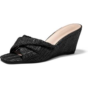 Coutgo Womens Wedge Sandals Espadrilles Square Open Toe Slip On High Heels Slides Summer Beach Shoes(Black)