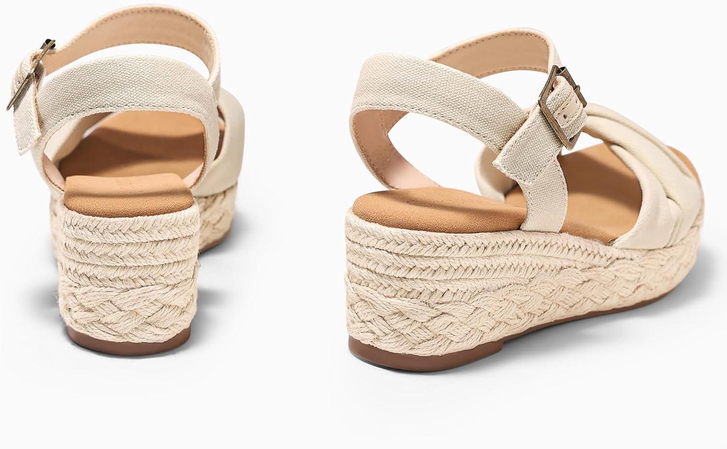 image:imageCoutgo Womens Platform Wedge Heels Sandals Espadrilles Open Toe Ankle Strap Twist Canvas Summer Beach ShoesBeige