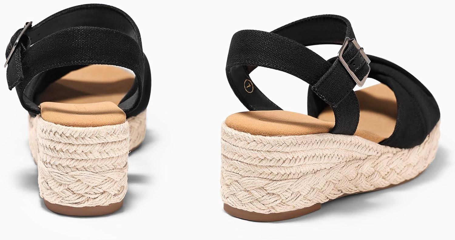 image:imageCoutgo Womens Platform Wedge Heels Sandals Espadrilles Open Toe Ankle Strap Twist Canvas Summer Beach ShoesBlack