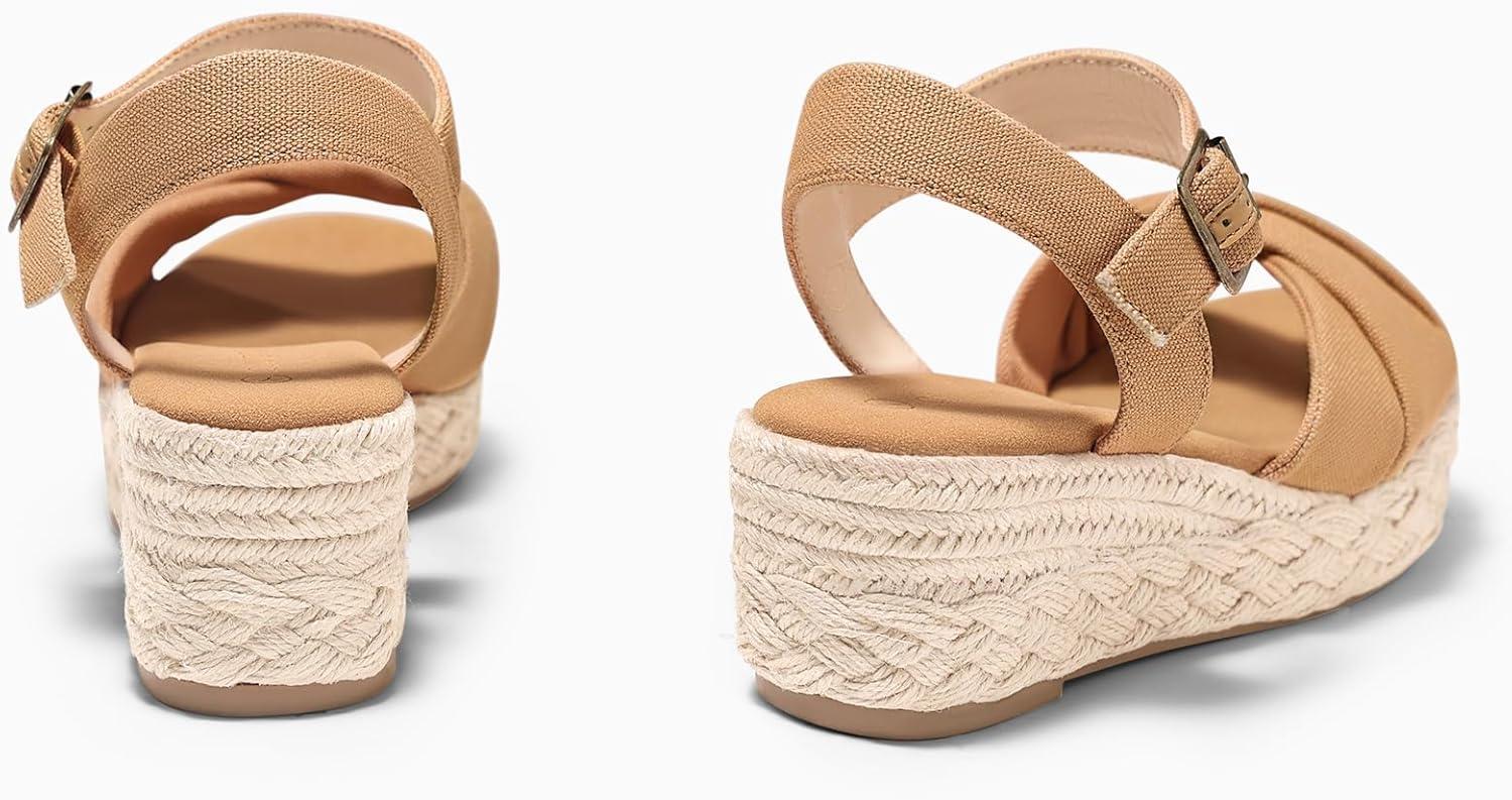 image:imageCoutgo Womens Platform Wedge Heels Sandals Espadrilles Open Toe Ankle Strap Twist Canvas Summer Beach ShoesLight Brown