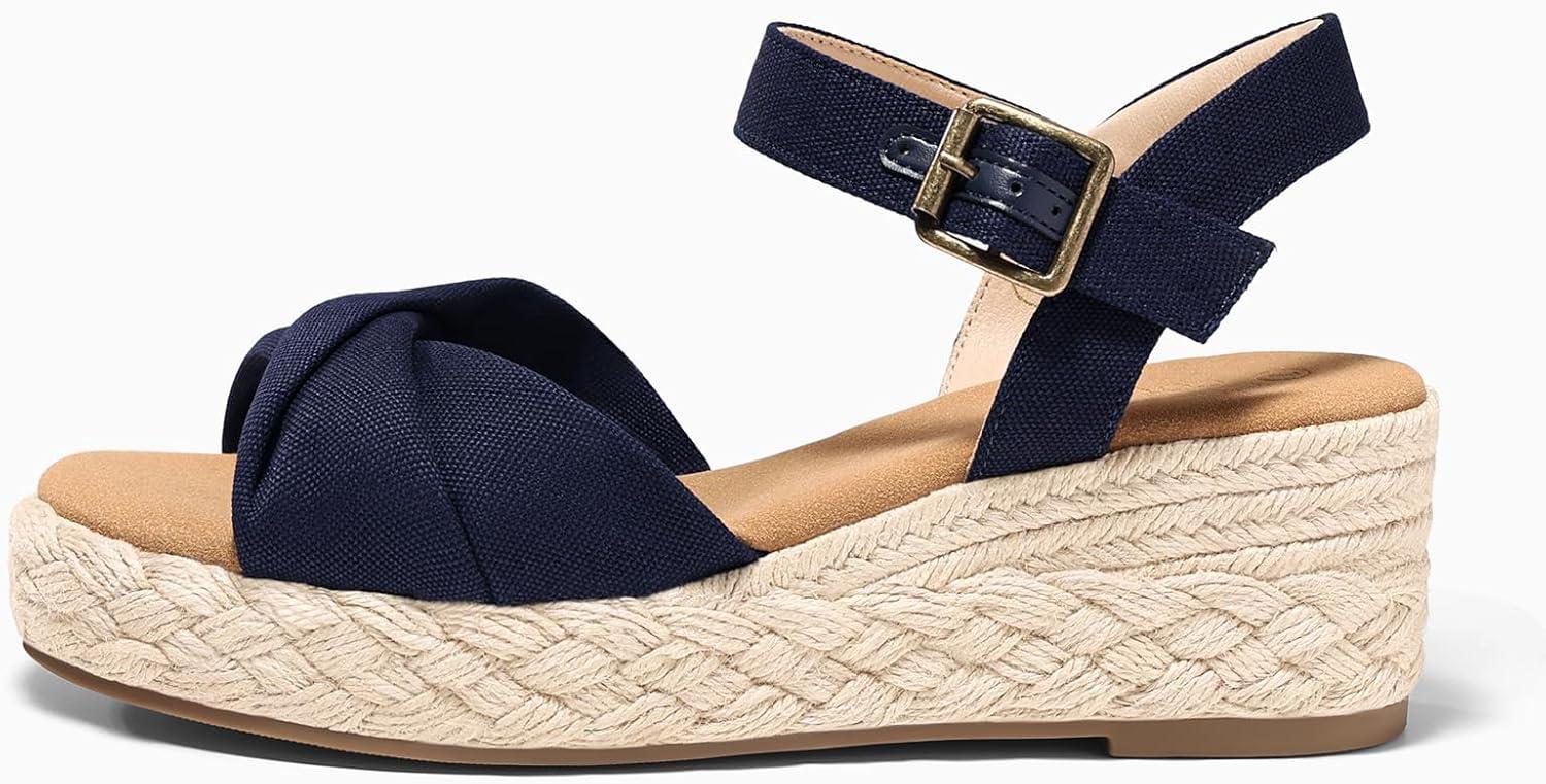 image:imageCoutgo Womens Platform Wedge Heels Sandals Espadrilles Open Toe Ankle Strap Twist Canvas Summer Beach ShoesNavy Blue