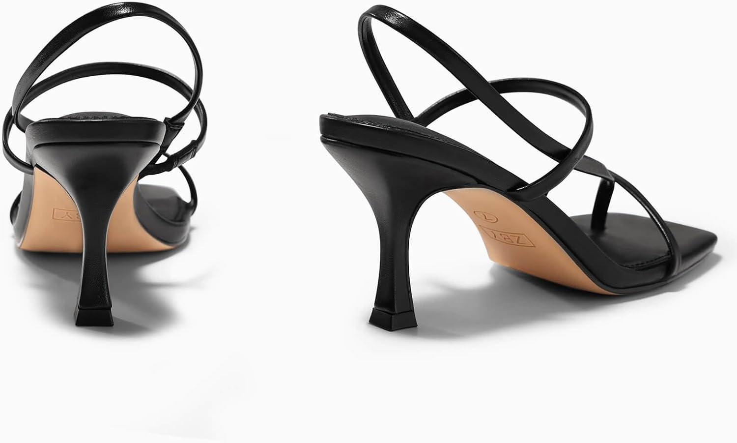 image:imageCoutgo Womens Strappy Kitten Heels Sandals Square Open Toe Flip Flops Slingback Thong Sandals Party Dress ShoesBlack