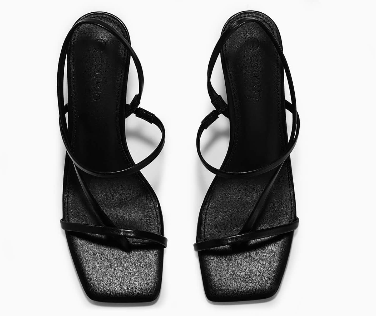 image:imageCoutgo Womens Strappy Kitten Heels Sandals Square Open Toe Flip Flops Slingback Thong Sandals Party Dress ShoesBlack