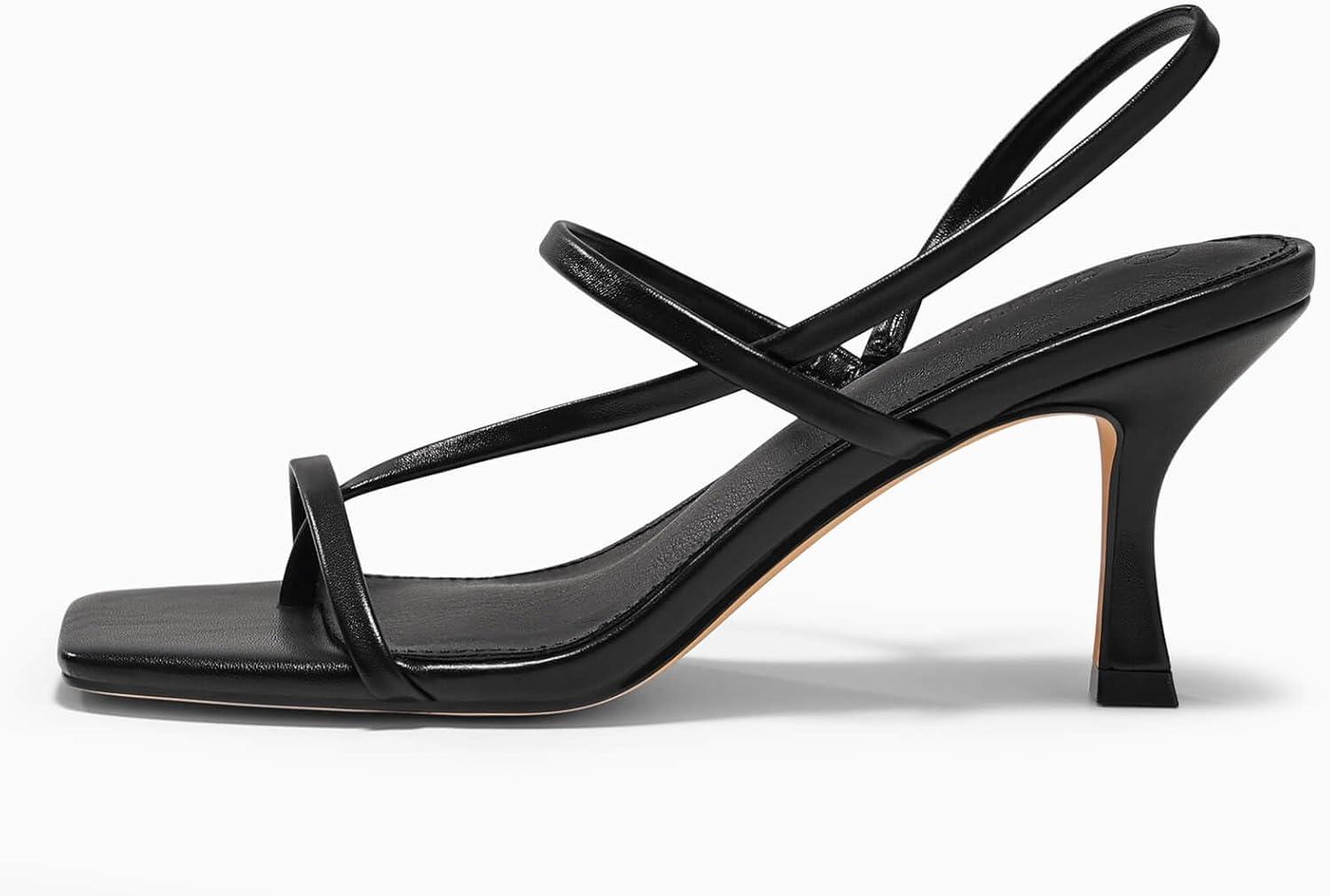 image:imageCoutgo Womens Strappy Kitten Heels Sandals Square Open Toe Flip Flops Slingback Thong Sandals Party Dress ShoesBlack