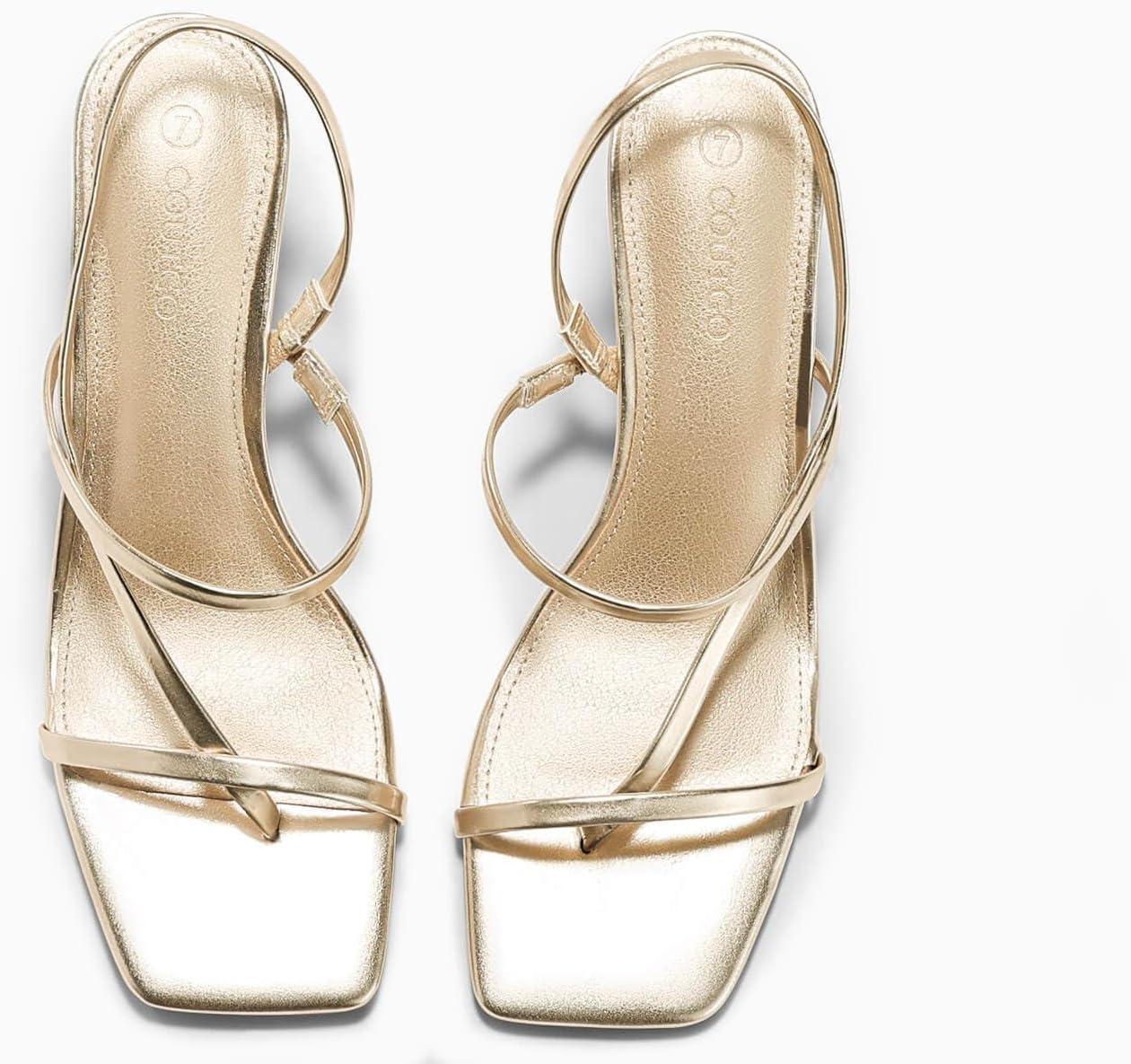 image:imageCoutgo Womens Strappy Kitten Heels Sandals Square Open Toe Flip Flops Slingback Thong Sandals Party Dress ShoesGold