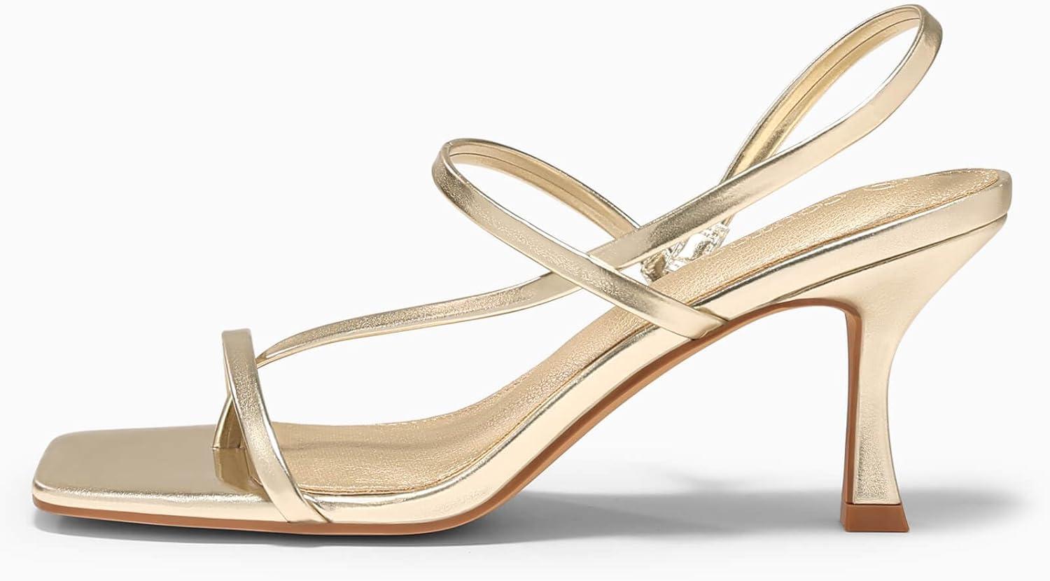 image:imageCoutgo Womens Strappy Kitten Heels Sandals Square Open Toe Flip Flops Slingback Thong Sandals Party Dress ShoesGold