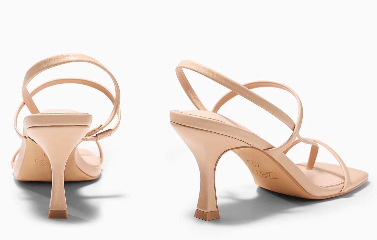 image:imageCoutgo Womens Strappy Kitten Heels Sandals Square Open Toe Flip Flops Slingback Thong Sandals Party Dress ShoesLight Khaki