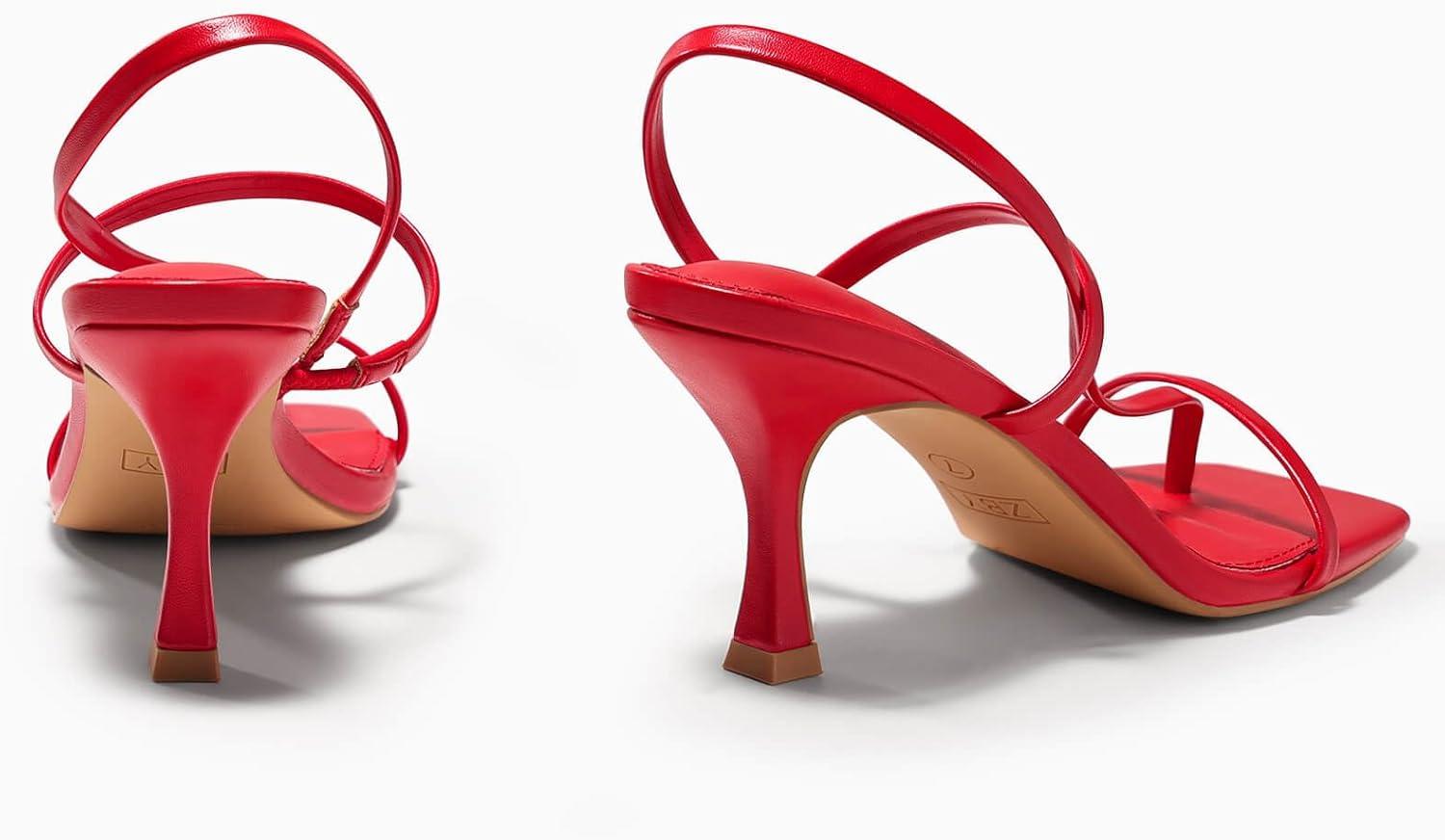 image:imageCoutgo Womens Strappy Kitten Heels Sandals Square Open Toe Flip Flops Slingback Thong Sandals Party Dress ShoesRed