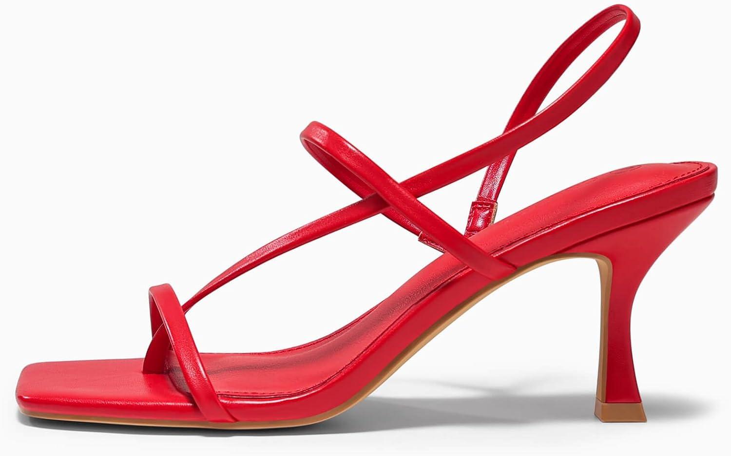 image:imageCoutgo Womens Strappy Kitten Heels Sandals Square Open Toe Flip Flops Slingback Thong Sandals Party Dress ShoesRed