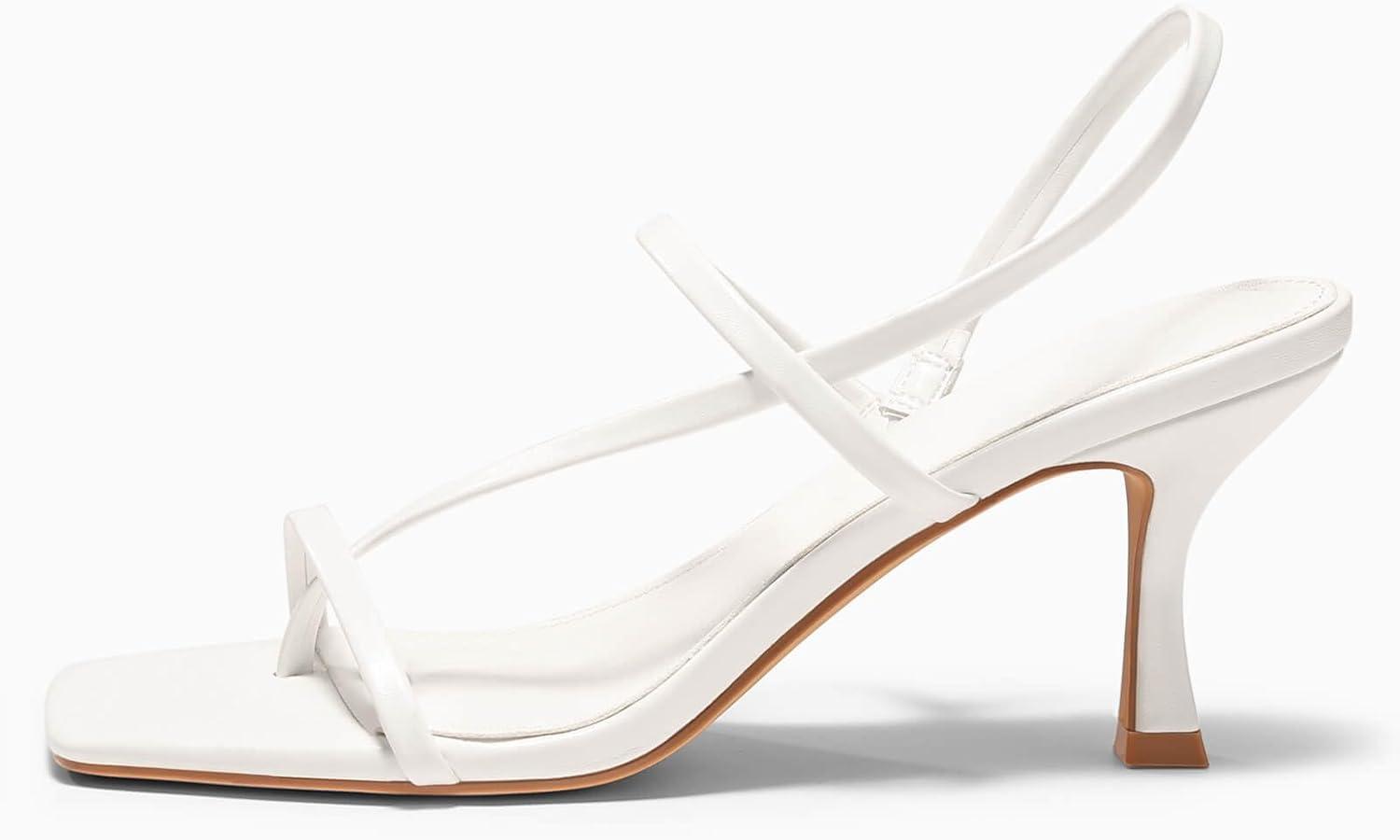 image:imageCoutgo Womens Strappy Kitten Heels Sandals Square Open Toe Flip Flops Slingback Thong Sandals Party Dress ShoesWhite