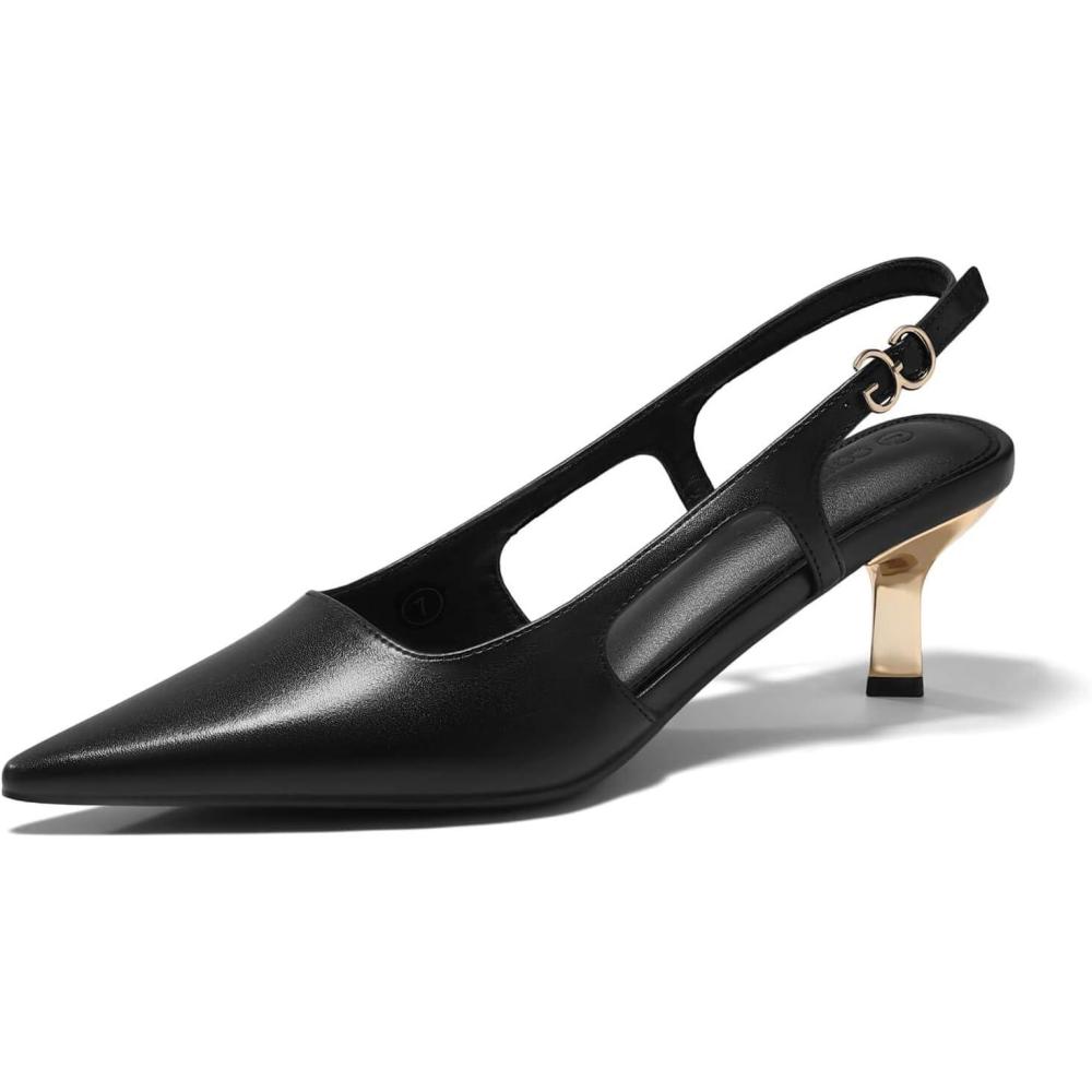image:imageCoutgo Womens Low Kitten Heels Slingback Pumps Closed Pointed Toe Buckle Party Work Dress ShoesBlack Pu
