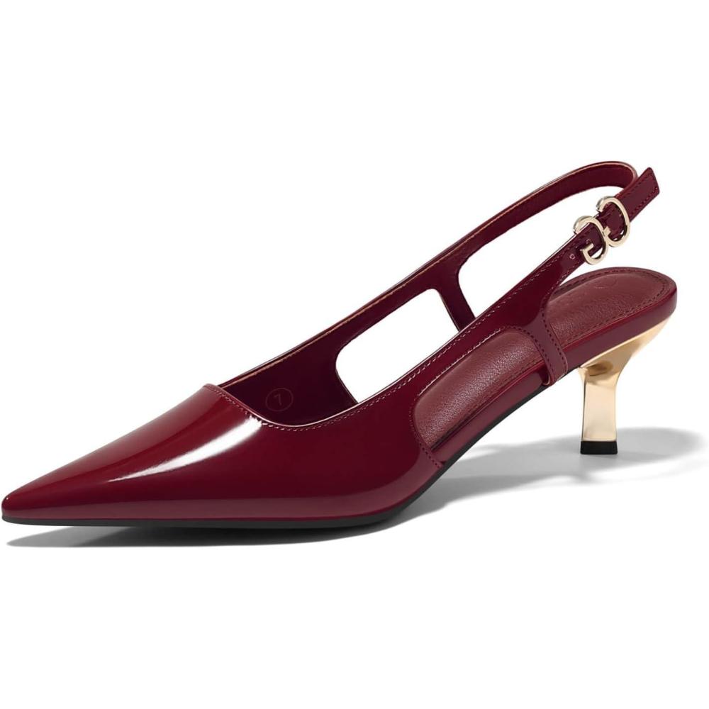 image:imageCoutgo Womens Low Kitten Heels Slingback Pumps Closed Pointed Toe Buckle Party Work Dress ShoesBurgundy