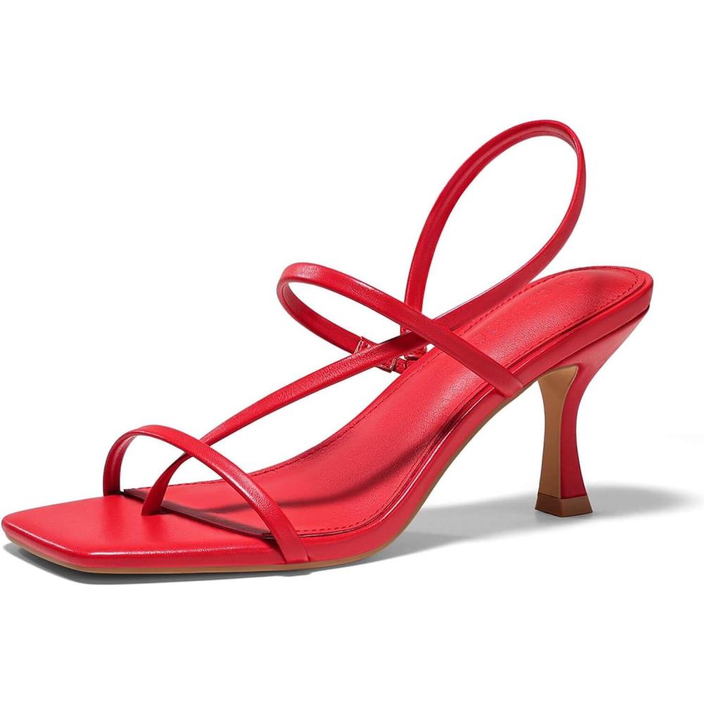 image:imageCoutgo Womens Strappy Kitten Heels Sandals Square Open Toe Flip Flops Slingback Thong Sandals Party Dress ShoesRed