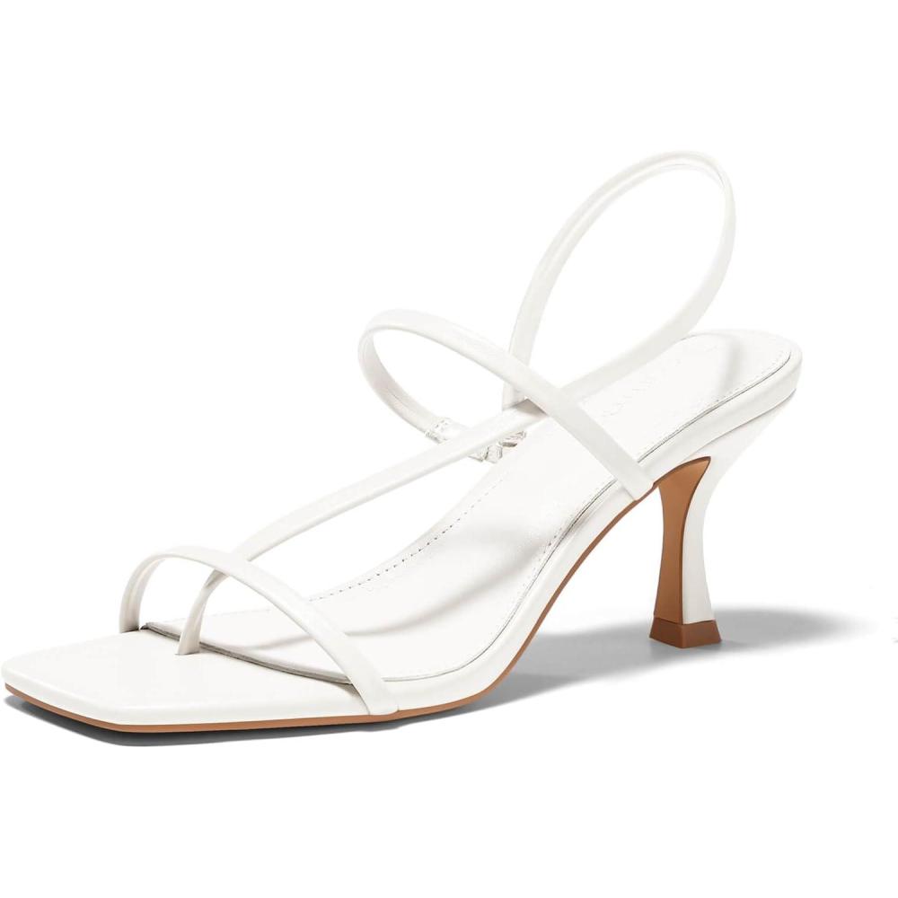 image:imageCoutgo Womens Strappy Kitten Heels Sandals Square Open Toe Flip Flops Slingback Thong Sandals Party Dress ShoesWhite