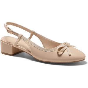 Coutgo Womens Chunky Low Heels Slingback Ballet Bow Pumps Closed Toe Wedding Dress Shoes(Light Khaki)