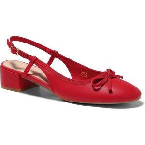 Coutgo Womens Chunky Low Heels Slingback Ballet Bow Pumps Closed Toe Wedding Dress Shoes(Red)