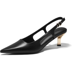 Coutgo Womens Low Kitten Heels Slingback Pumps Closed Pointed Toe Buckle Party Work Dress Shoes(Black Pu)