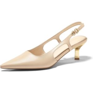 Coutgo Womens Low Kitten Heels Slingback Pumps Closed Pointed Toe Buckle Party Work Dress Shoes(Nude Pu)