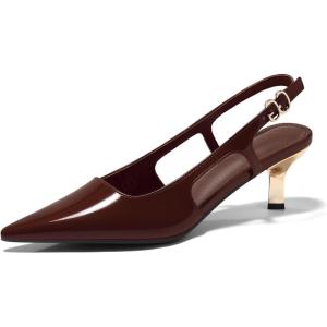 Coutgo Womens Low Kitten Heels Slingback Pumps Closed Pointed Toe Buckle Party Work Dress Shoes(Red/Brown)