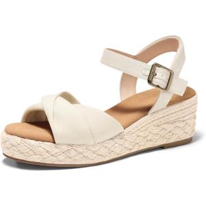 Coutgo Womens Platform Wedge Heels Sandals Espadrilles Open Toe Ankle Strap Twist Canvas Summer Beach Shoes(Beige)