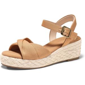 Coutgo Womens Platform Wedge Heels Sandals Espadrilles Open Toe Ankle Strap Twist Canvas Summer Beach Shoes(Light Brown)
