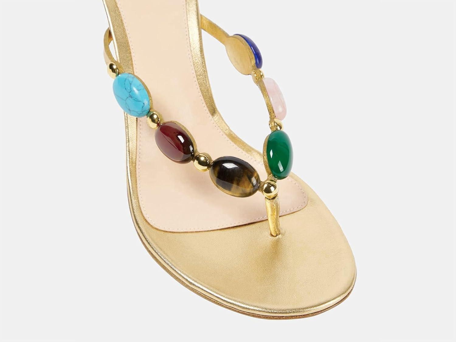 image:imageCoutgo Womens Kitten Heels Jeweled Thong Sandals Boho Open Toe Flip Flop Slip On Slides Summer Vacation Beach ShoesGold