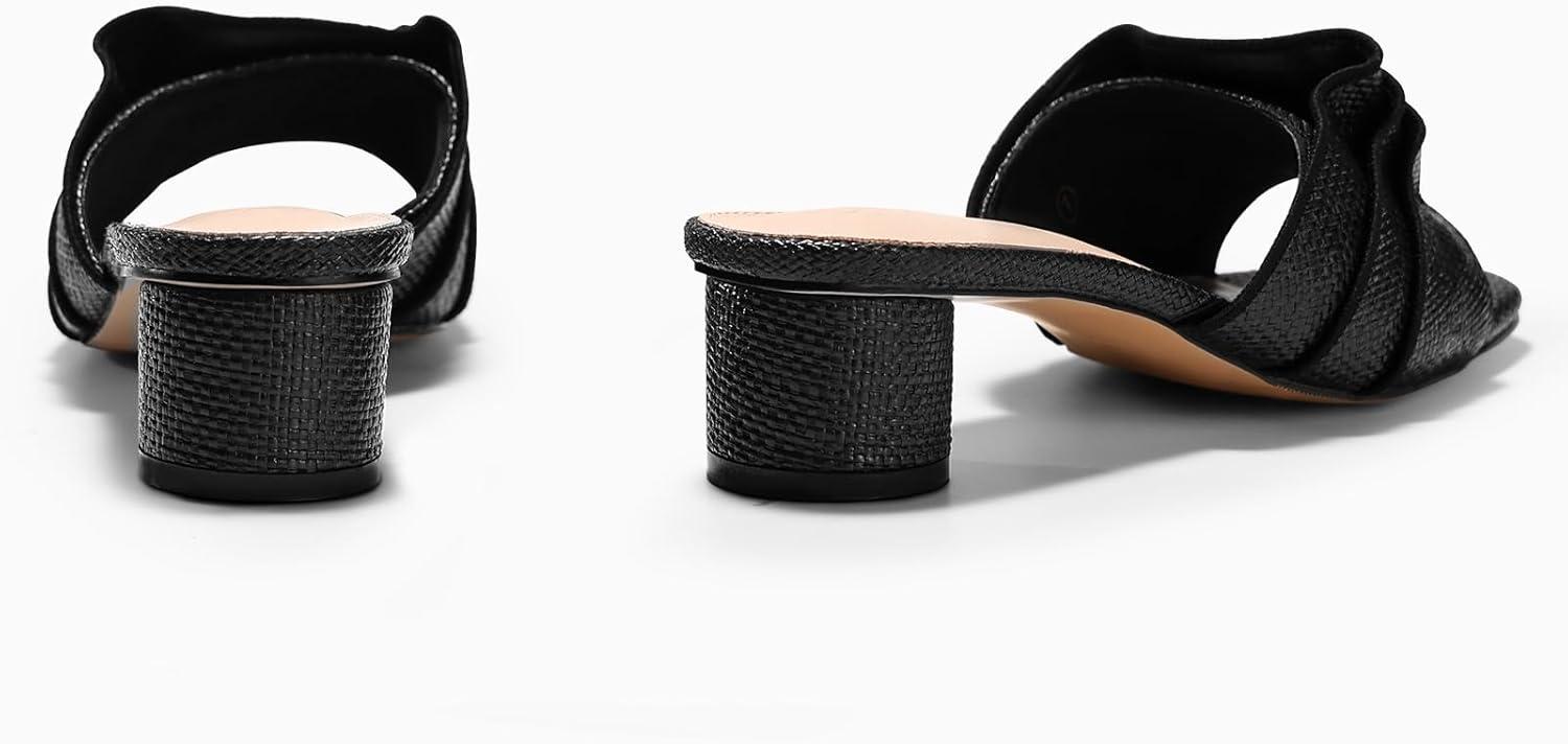 image:imageCoutgo Womens Raffia Chunky Low Heels Sandals Square Open Toe Mules Ruffle Slip On Summer Dress ShoesRaffia Black
