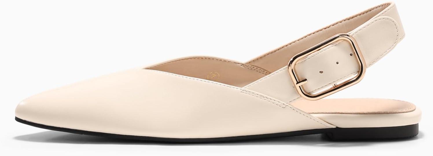 image:imageCoutgo Womens Slingback Flats Closed Pointed Toe Slip On Flat Sandals Work Office Dress ShoesBeige