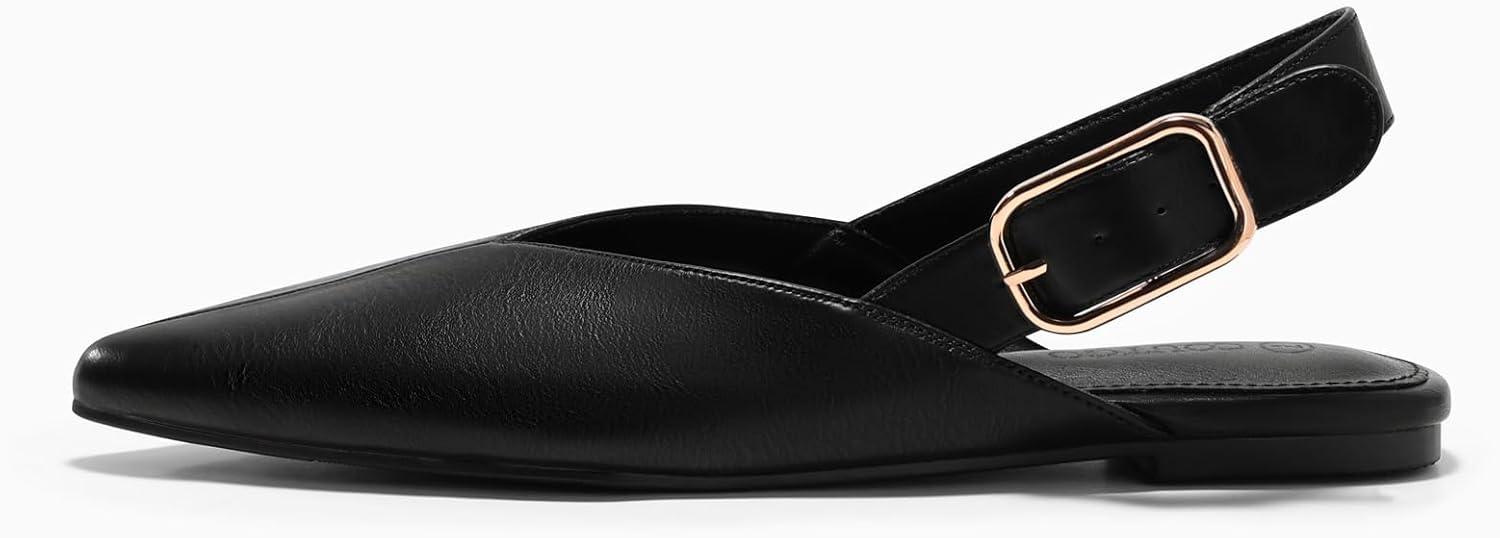 image:imageCoutgo Womens Slingback Flats Closed Pointed Toe Slip On Flat Sandals Work Office Dress ShoesBlack