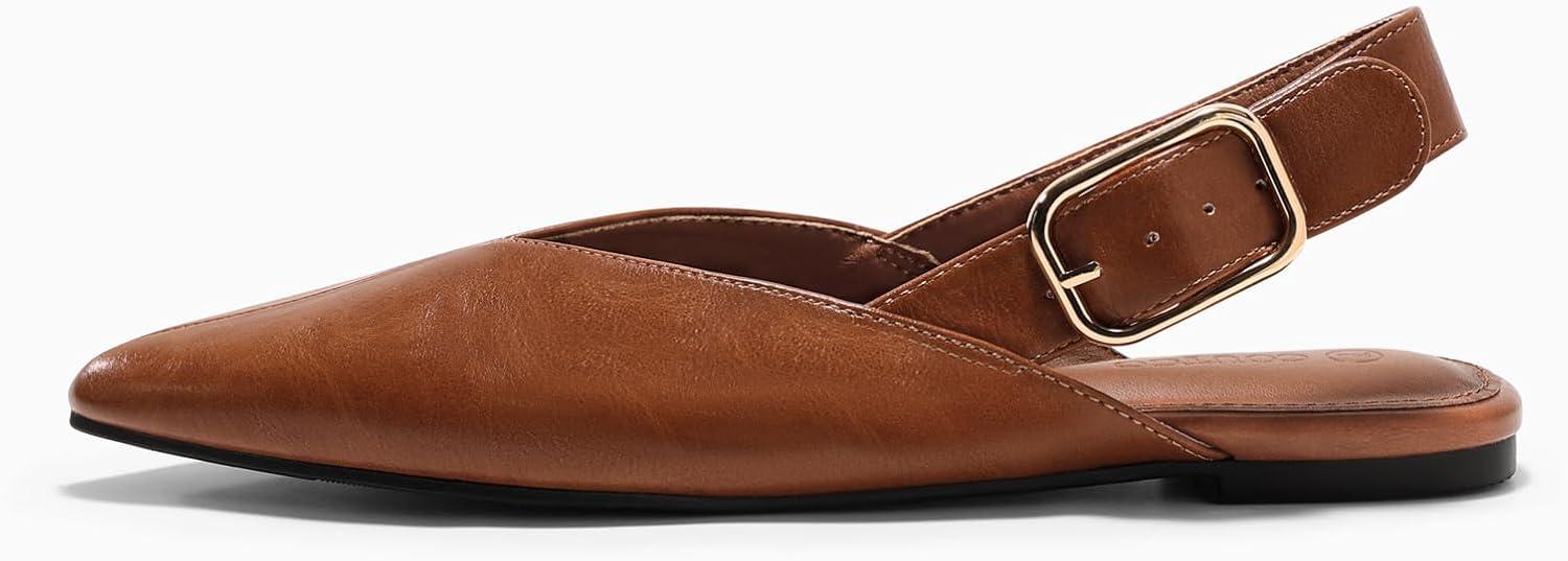 image:imageCoutgo Womens Slingback Flats Closed Pointed Toe Slip On Flat Sandals Work Office Dress ShoesBrown