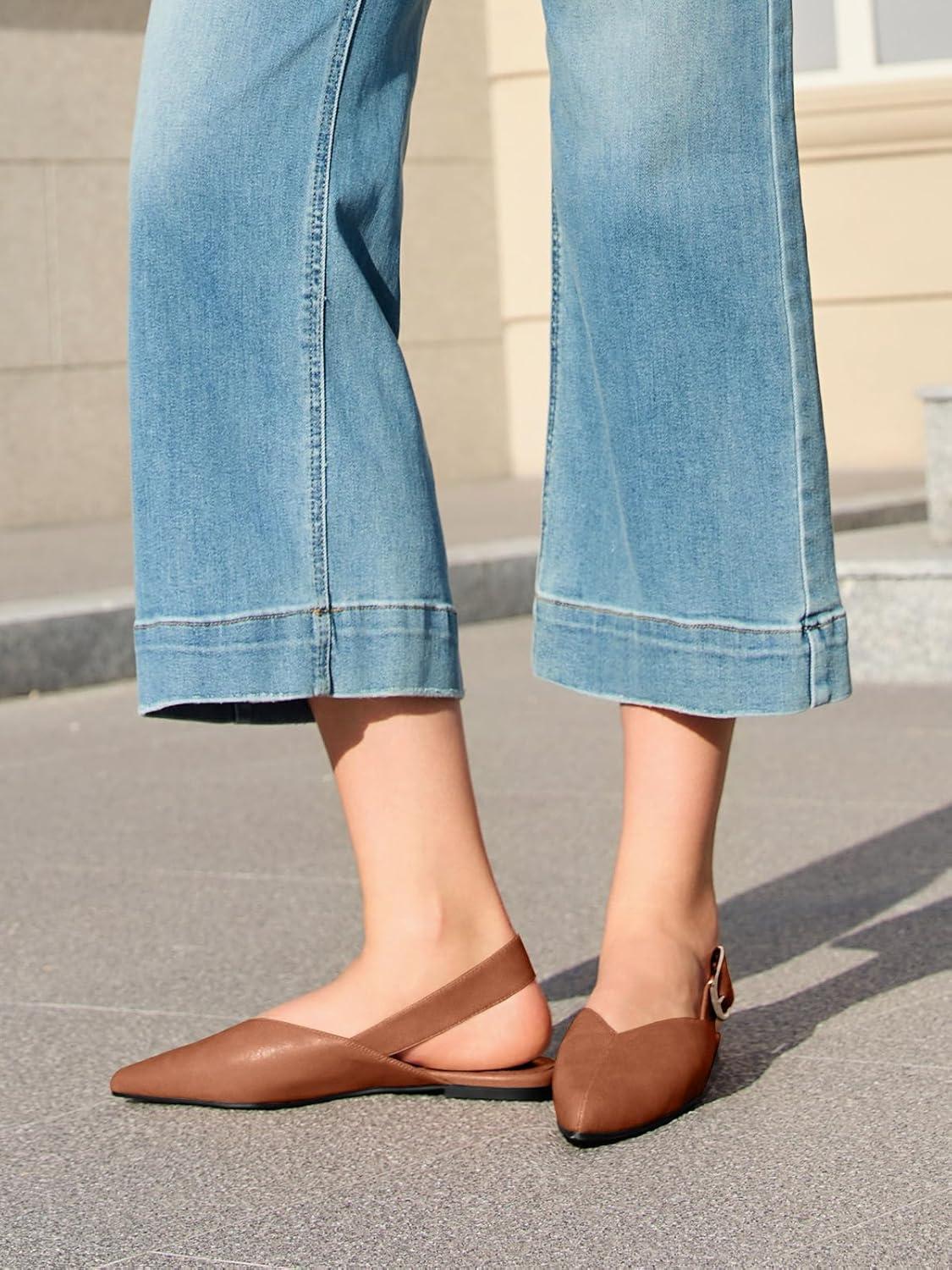 image:imageCoutgo Womens Slingback Flats Closed Pointed Toe Slip On Flat Sandals Work Office Dress ShoesBrown
