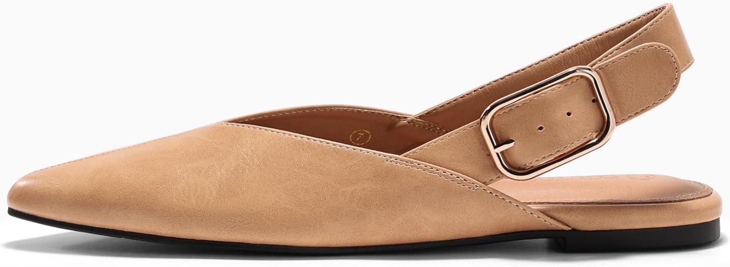 image:imageCoutgo Womens Slingback Flats Closed Pointed Toe Slip On Flat Sandals Work Office Dress ShoesKhaki