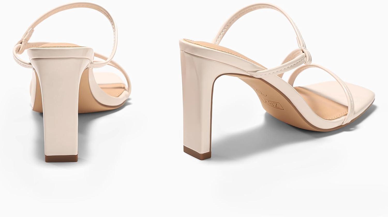 image:imageCoutgo Womens Strappy Chunky Heels Sandals Square Open Toe Slide Sandals Slip On Summer Dress ShoesBeige