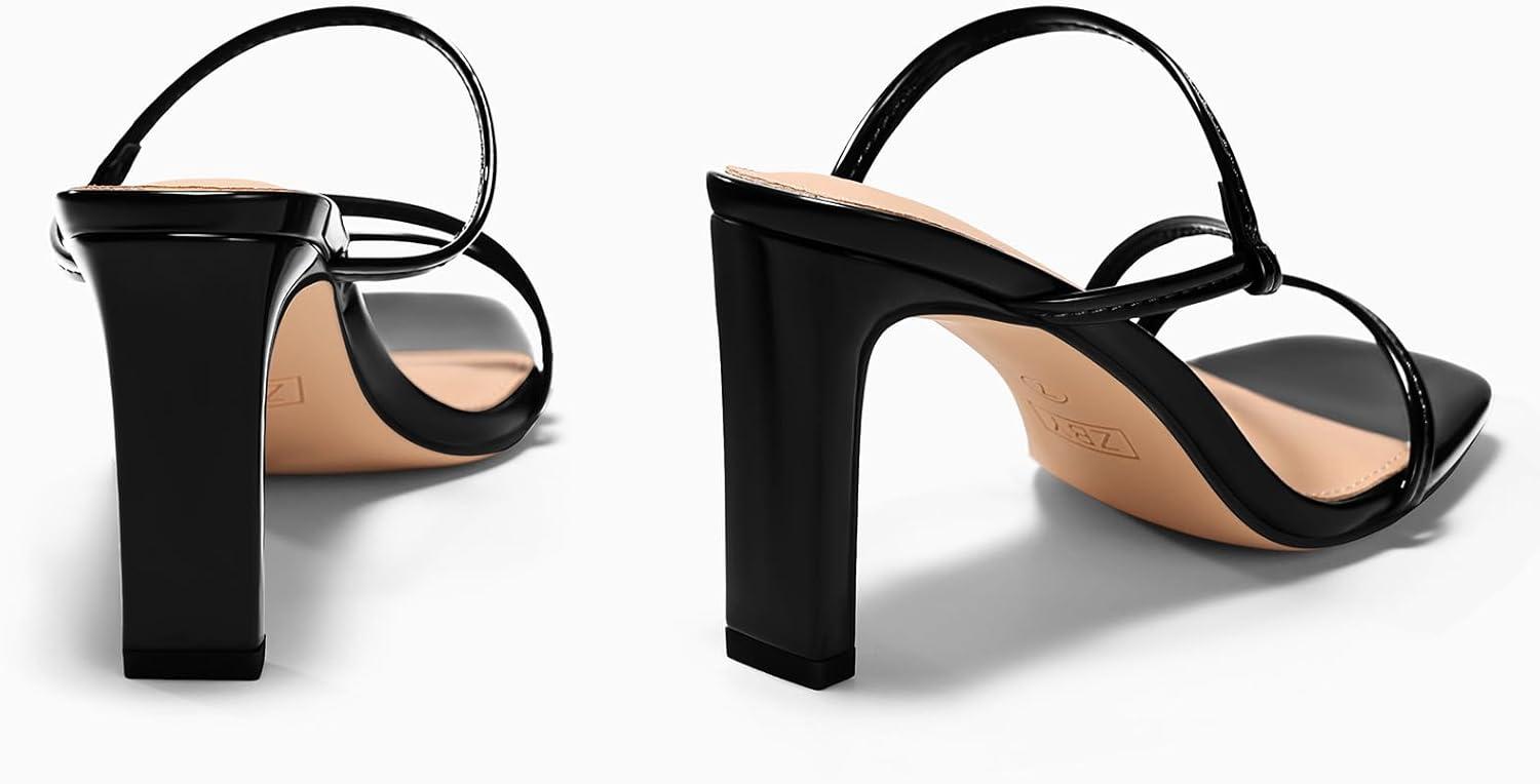 image:imageCoutgo Womens Strappy Chunky Heels Sandals Square Open Toe Slide Sandals Slip On Summer Dress ShoesBlack