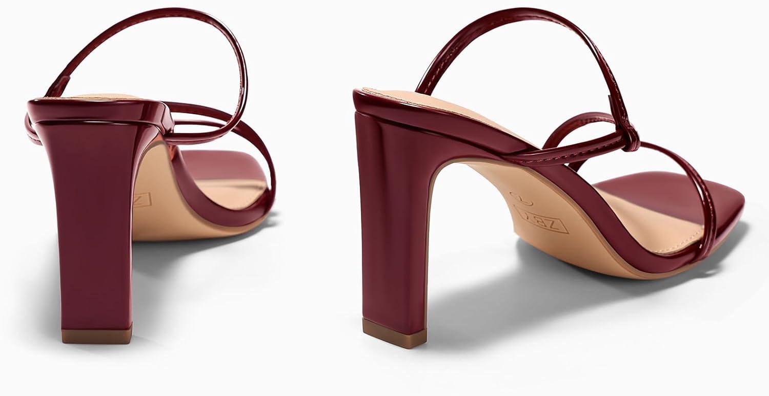 image:imageCoutgo Womens Strappy Chunky Heels Sandals Square Open Toe Slide Sandals Slip On Summer Dress ShoesWine Red