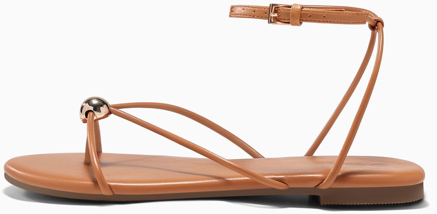image:imageCoutgo Womens Strappy Flat Sandals Open Toe Flip Flops Sandals Ankle Strap Summer Beach ShoesBrown