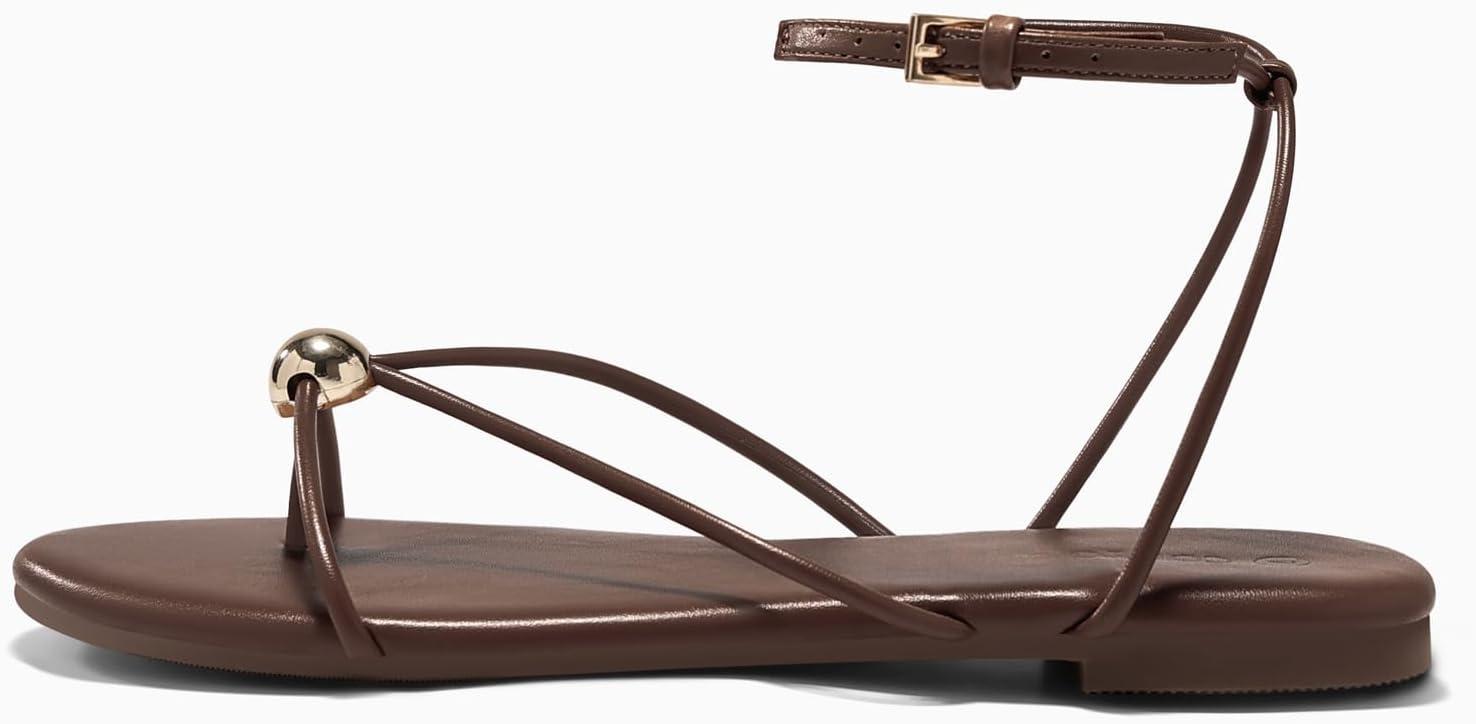 image:imageCoutgo Womens Strappy Flat Sandals Open Toe Flip Flops Sandals Ankle Strap Summer Beach ShoesCoffee