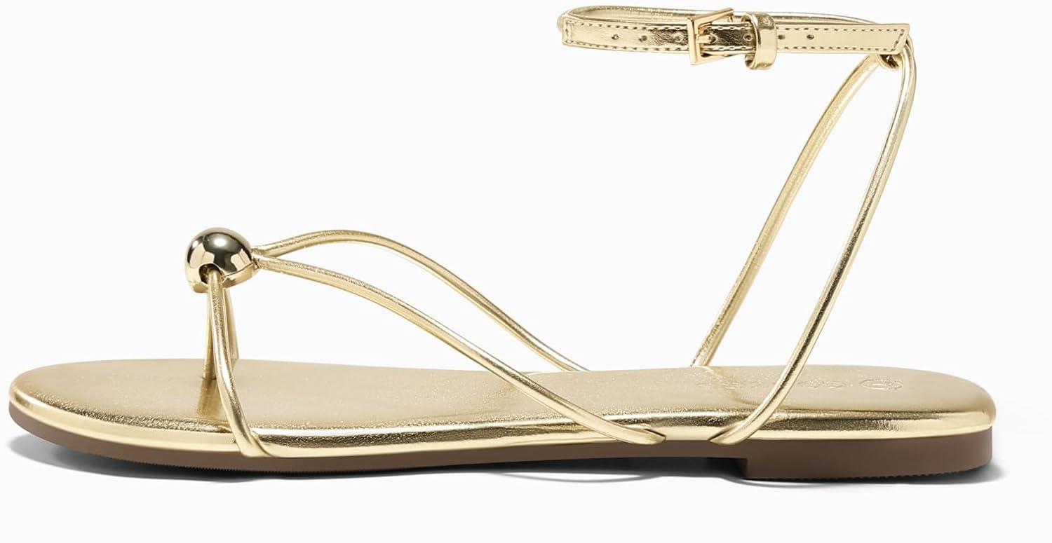 image:imageCoutgo Womens Strappy Flat Sandals Open Toe Flip Flops Sandals Ankle Strap Summer Beach ShoesGold