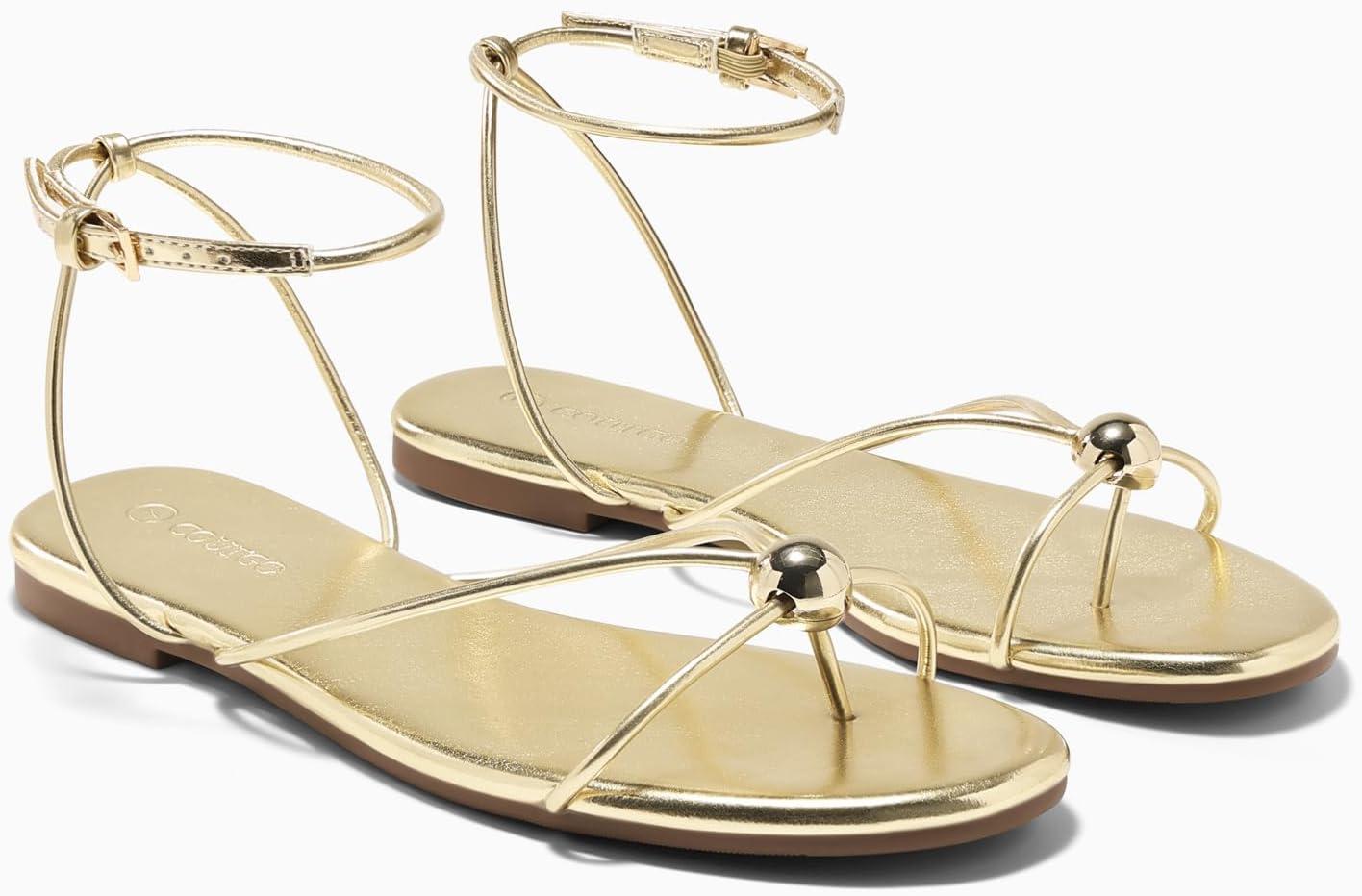 image:imageCoutgo Womens Strappy Flat Sandals Open Toe Flip Flops Sandals Ankle Strap Summer Beach ShoesGold
