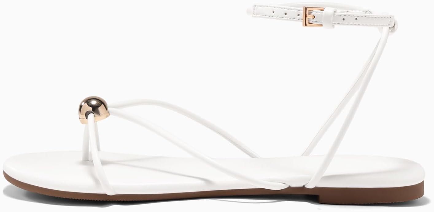 image:imageCoutgo Womens Strappy Flat Sandals Open Toe Flip Flops Sandals Ankle Strap Summer Beach ShoesWhite