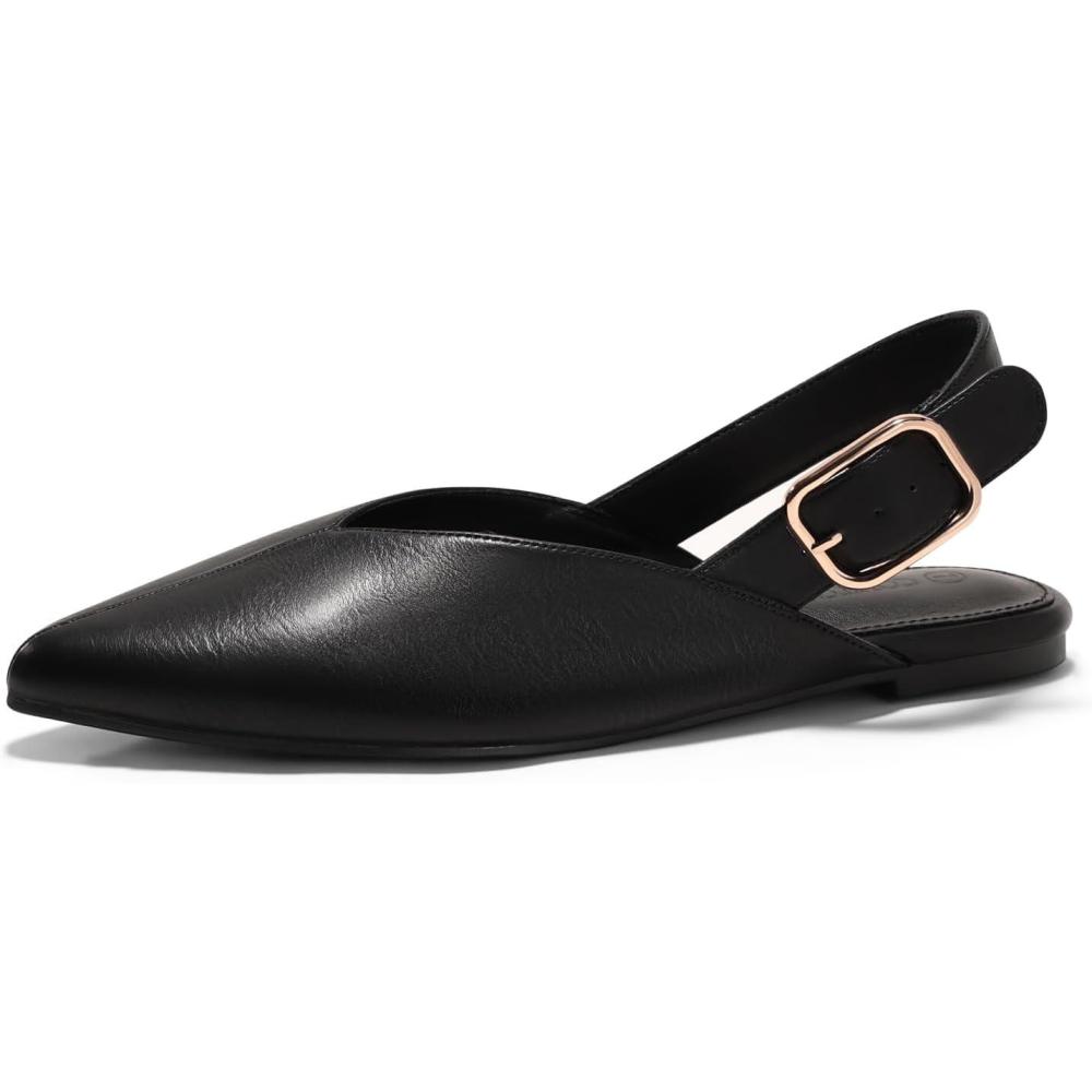 image:imageCoutgo Womens Slingback Flats Closed Pointed Toe Slip On Flat Sandals Work Office Dress ShoesBlack