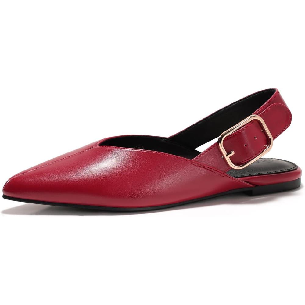 image:imageCoutgo Womens Slingback Flats Closed Pointed Toe Slip On Flat Sandals Work Office Dress ShoesBurgundy