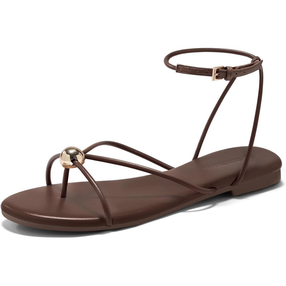 image:imageCoutgo Womens Strappy Flat Sandals Open Toe Flip Flops Sandals Ankle Strap Summer Beach ShoesCoffee